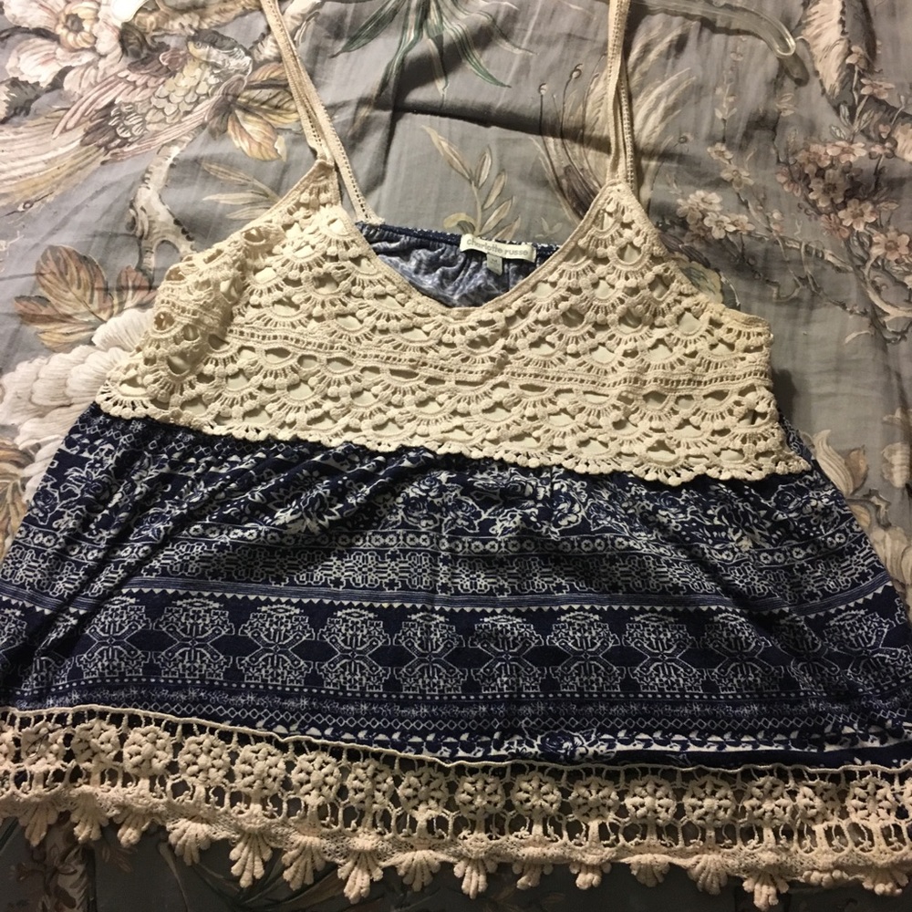 Crochet blue and white tank top